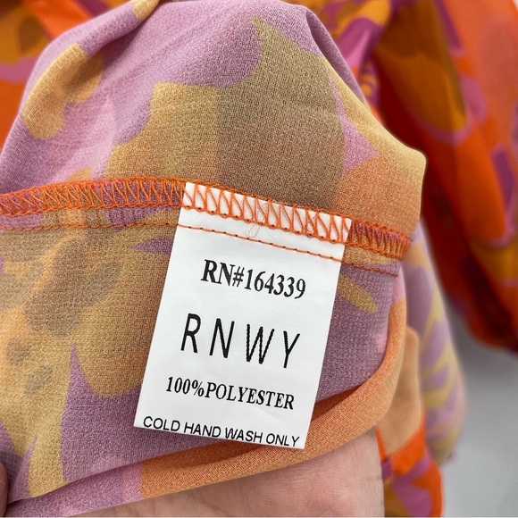 Rnwy orange pink floral blouse Sz 8 button front - Picture 9 of 10